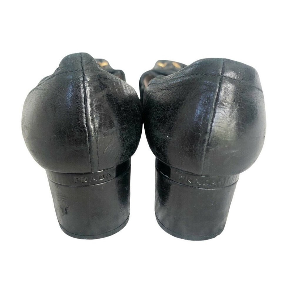 Prada Black Leather Flats with Gold Buckle - Picture 6 of 12